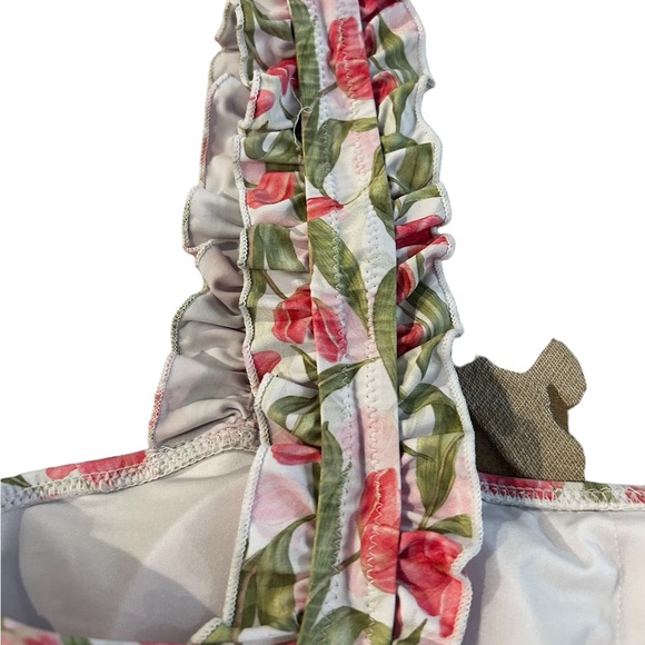 ❗️SOLD❗️Rose Print Ruffled Straps One Piece Swimsuit - Picture 4 of 9